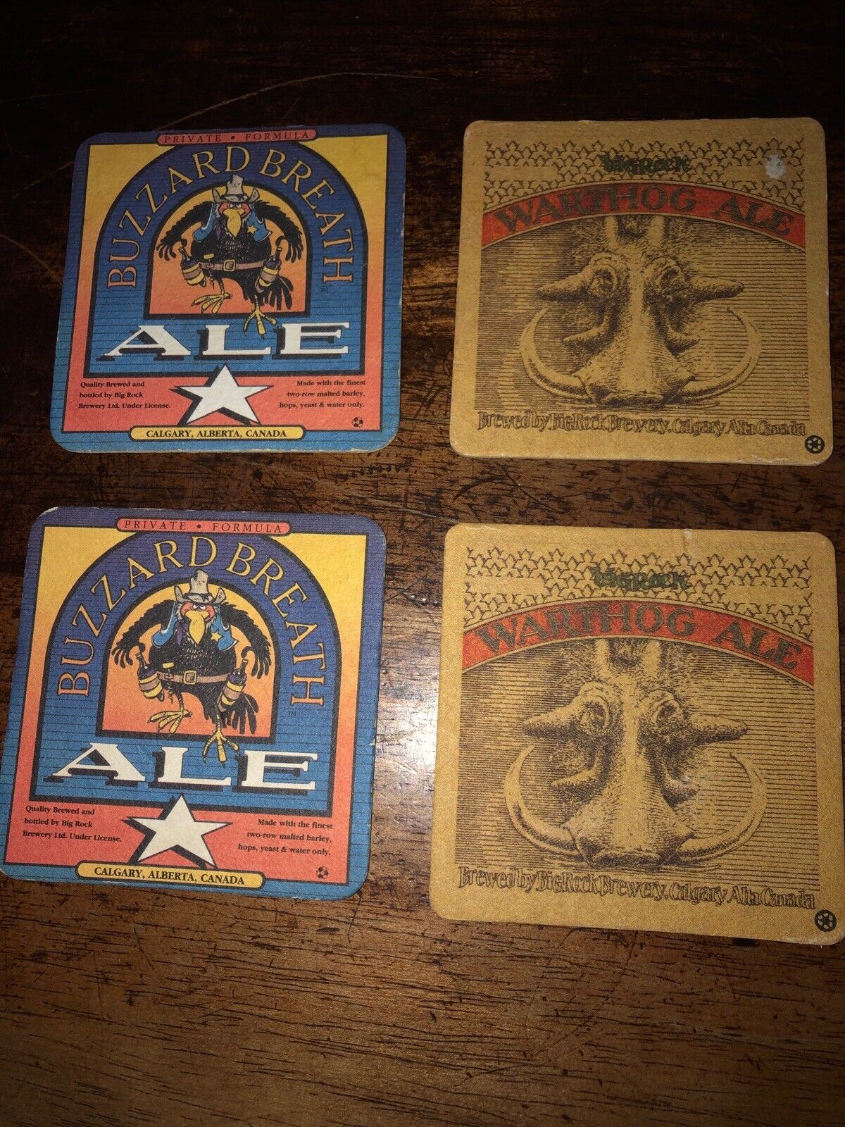 4 Beer Coasters Buzzard Breath Ale Warthog Big Rock Brewery Alberta Canada N4