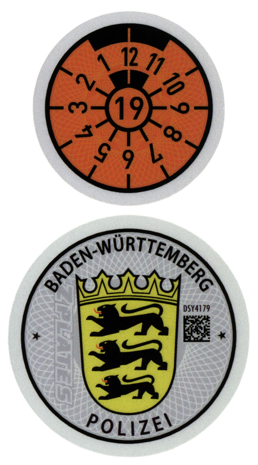 German Police License Plate Registration Seal and Inspection Sticker