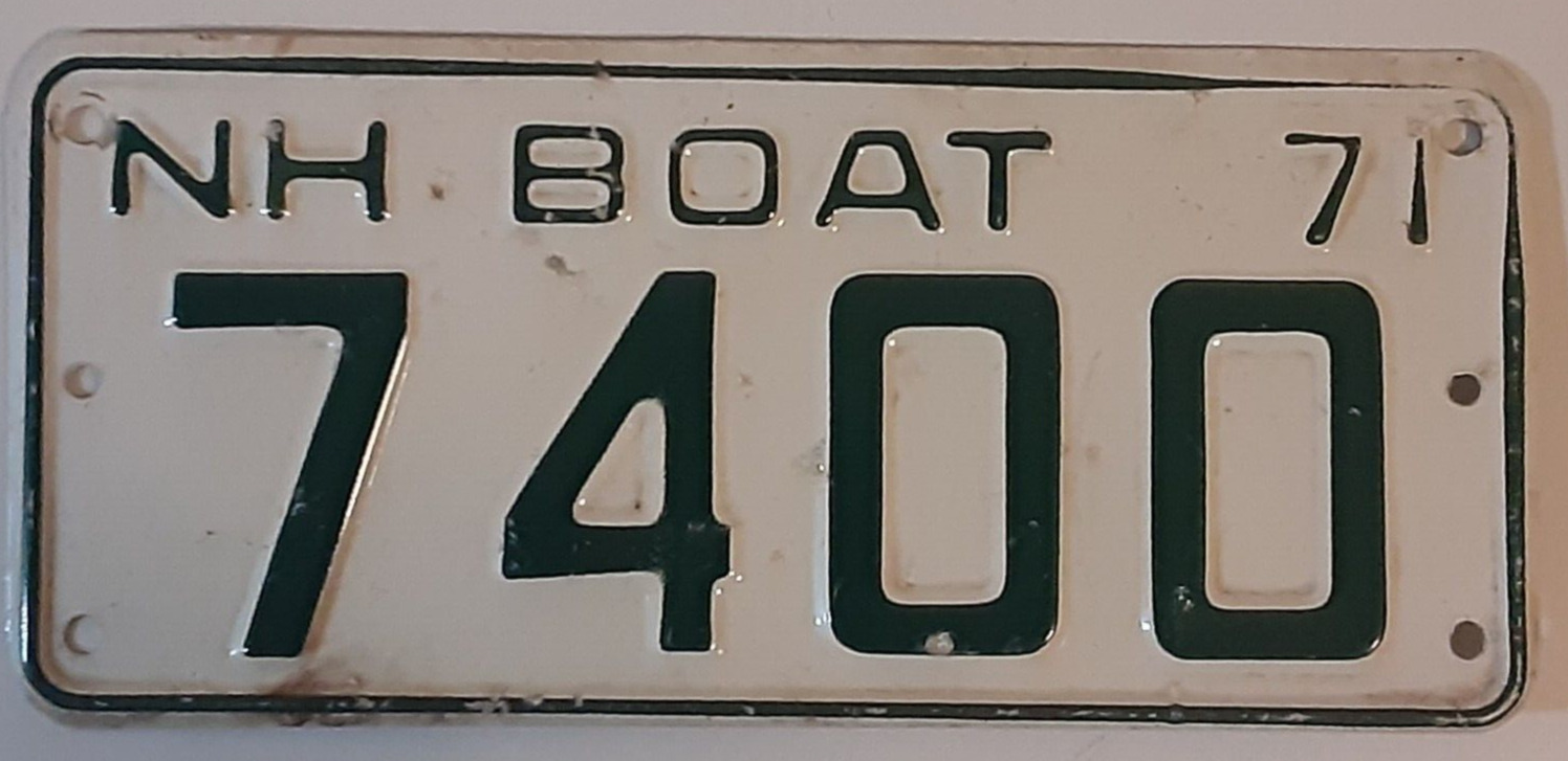 Vintage 1971 New Hampshire Boat License Plate #7400