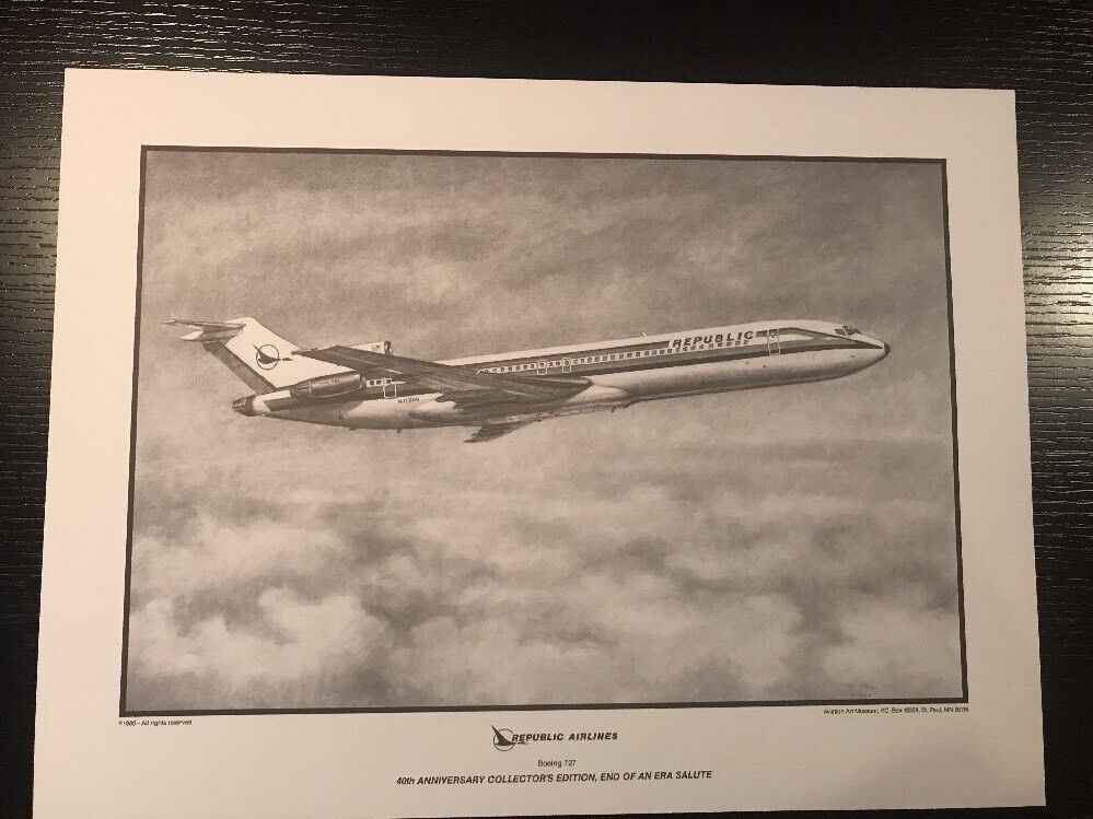 Republic Airlines Boeing 727 40th Anniversary Print 1986
