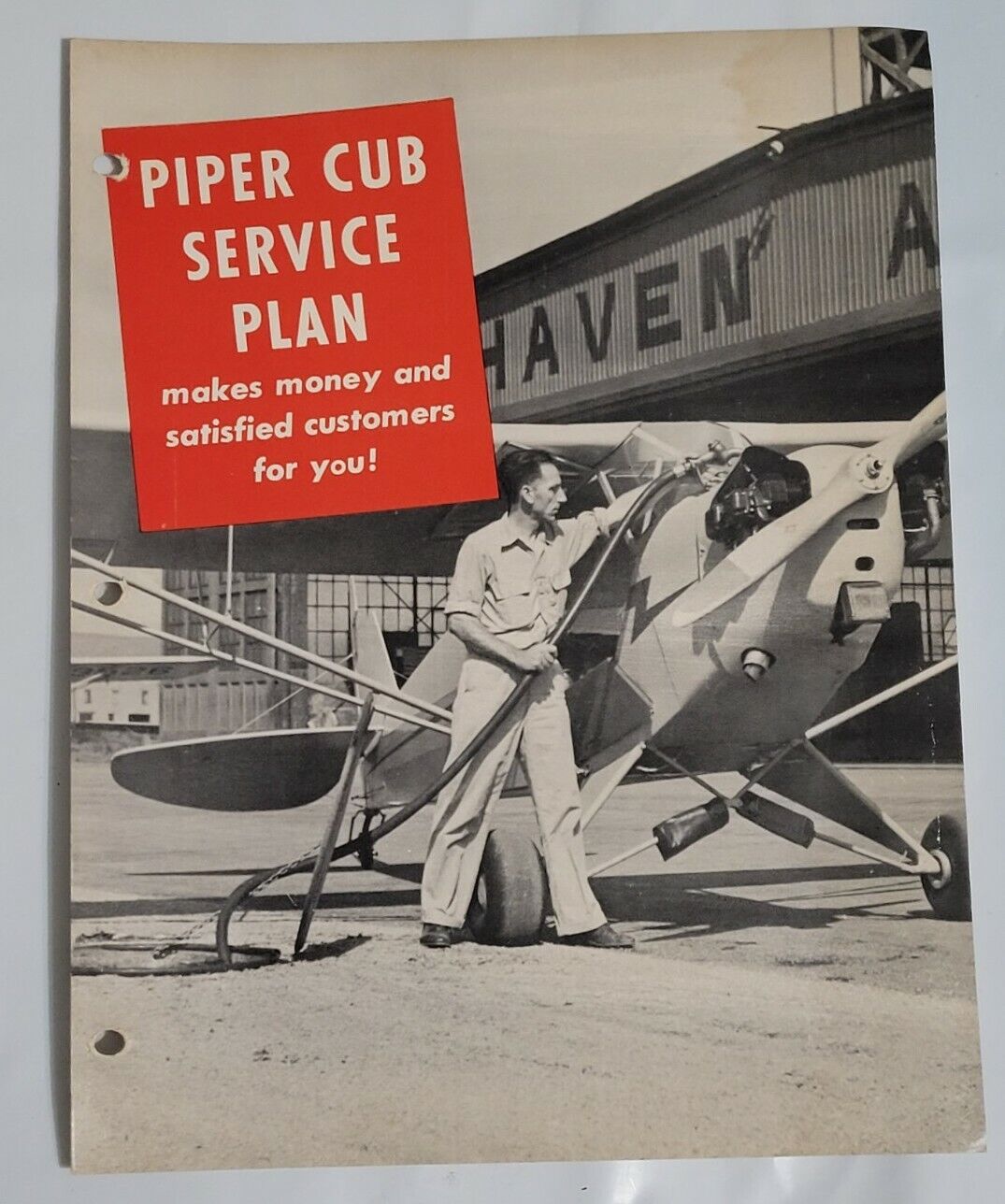 Vintage 1950's Piper Cub Service Plan Airplane Promotion Advertising Flyer