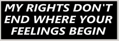 MY RIGHTS DON'T END WHERE YOUR FEELINGS BEGIN BUMPER STICKER DECAL 2A NRA TRUMP