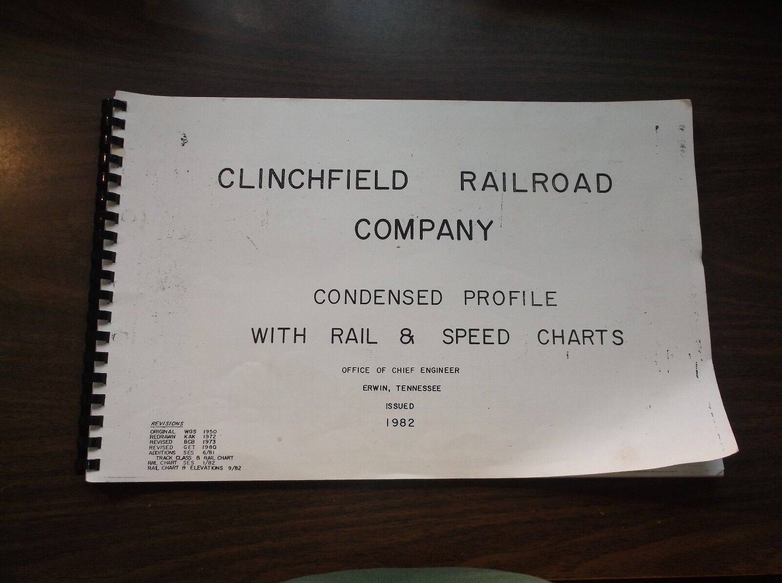 1982 CLINCHFIELD RAILROAD CONDENSED PROFILE TRACK CHARTS