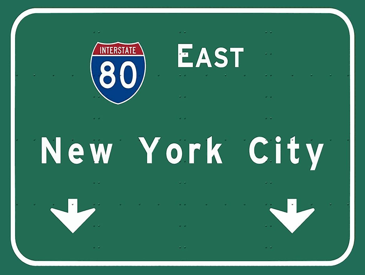 INTERSTATE 80 EAST NEW YORK CITY NYC HEAVY DUTY USA MADE METAL ADVERTISING SIGN
