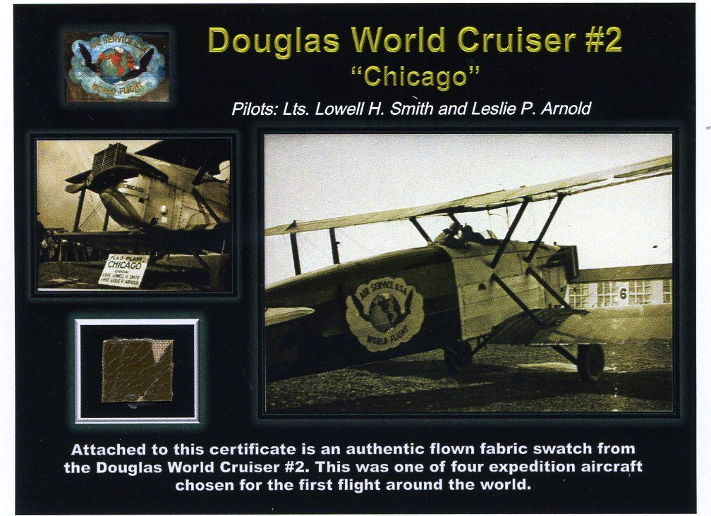 Douglas World Cruiser Genuine Piece of Original Fabric on a Gorgeous Certificate