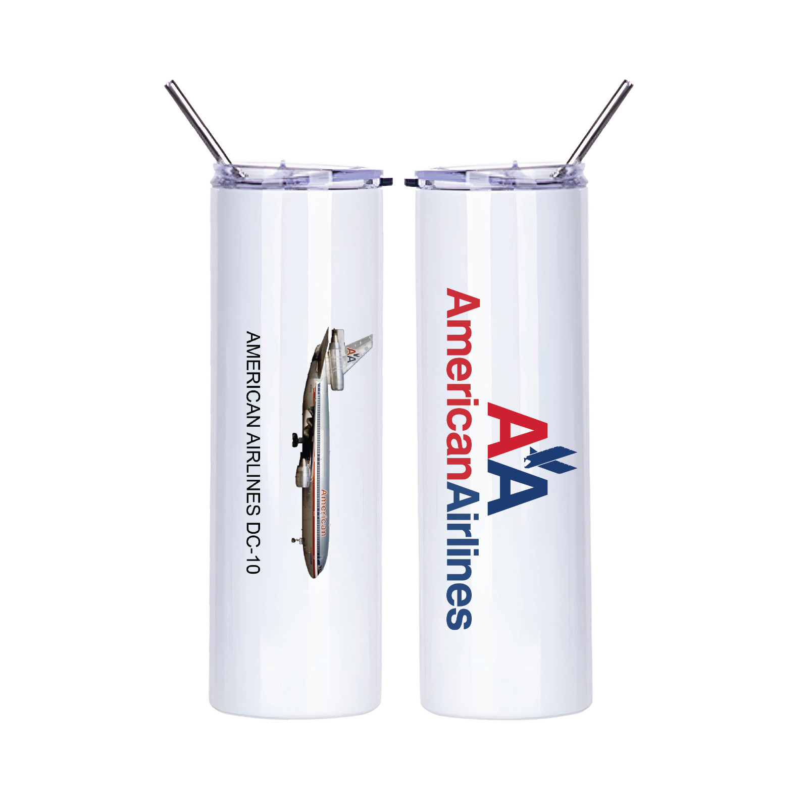 American Airlines DC-10 Souvenir Insulated Hot or Cold 20 oz Skinny Tumbler Cup