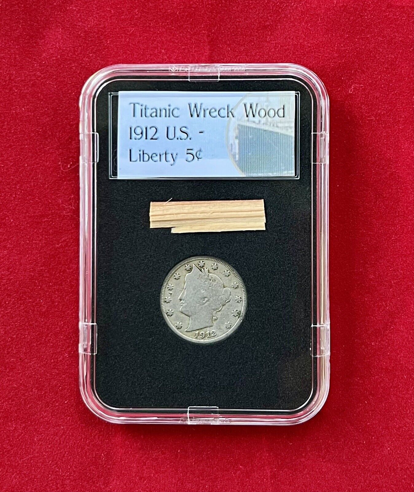 Authentic RMS Titanic Wreck Wood Relic & 1912 Liberty Nickel, Artifact w/COA