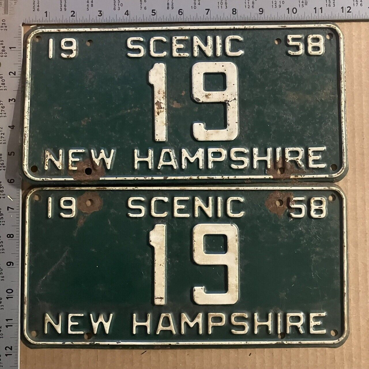 1958 New Hampshire license plate pair 19 YOM DMV TWO DIGIT low number 11644