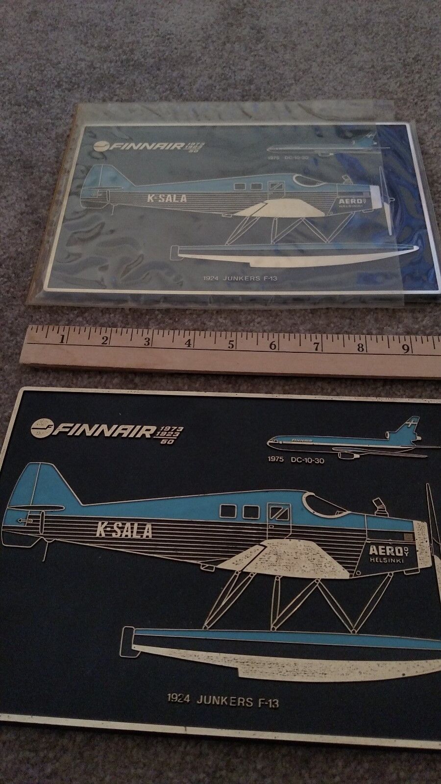 TWO Finnair commemorative plaques - new, unique, McDonnell-Douglas  promo item