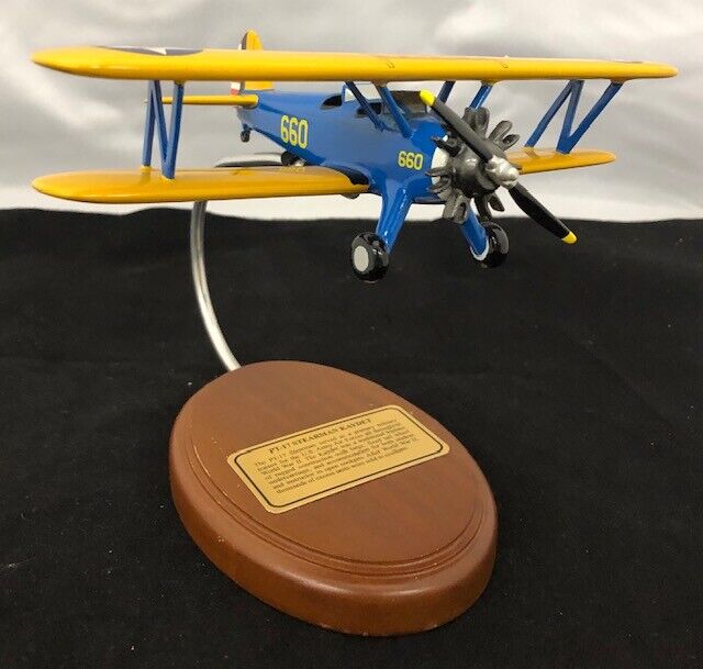 GREAT COND US Army PT-17 Stearman Kaydet Display Model Plane With Wood Stand