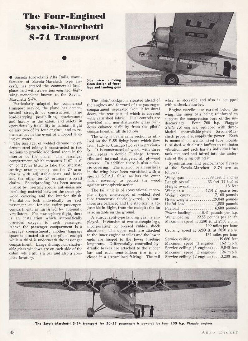 Savoia-Marchetti S-74 Aircraft Report 1/29/2023g