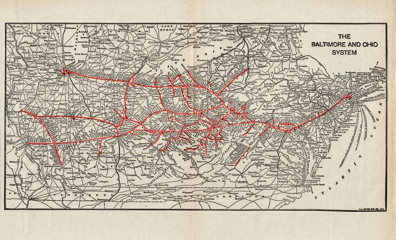 1926 Antique Baltimore and Ohio Railroad Map Vintage B&O Railroad Map 9728