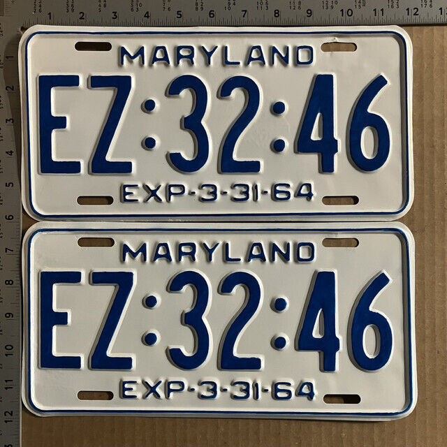 1964 Maryland license plate pair EZ 3246 YOM DMV 64 Chevy Impala EAZY 13034