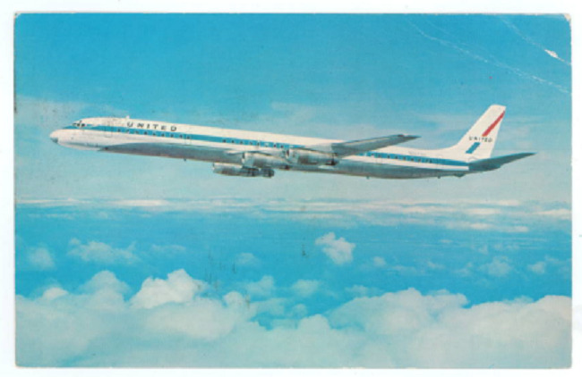 UAL DC8 Airplane Postcard - Vintage 1970 United Airlines Douglas DC-8 Friendly