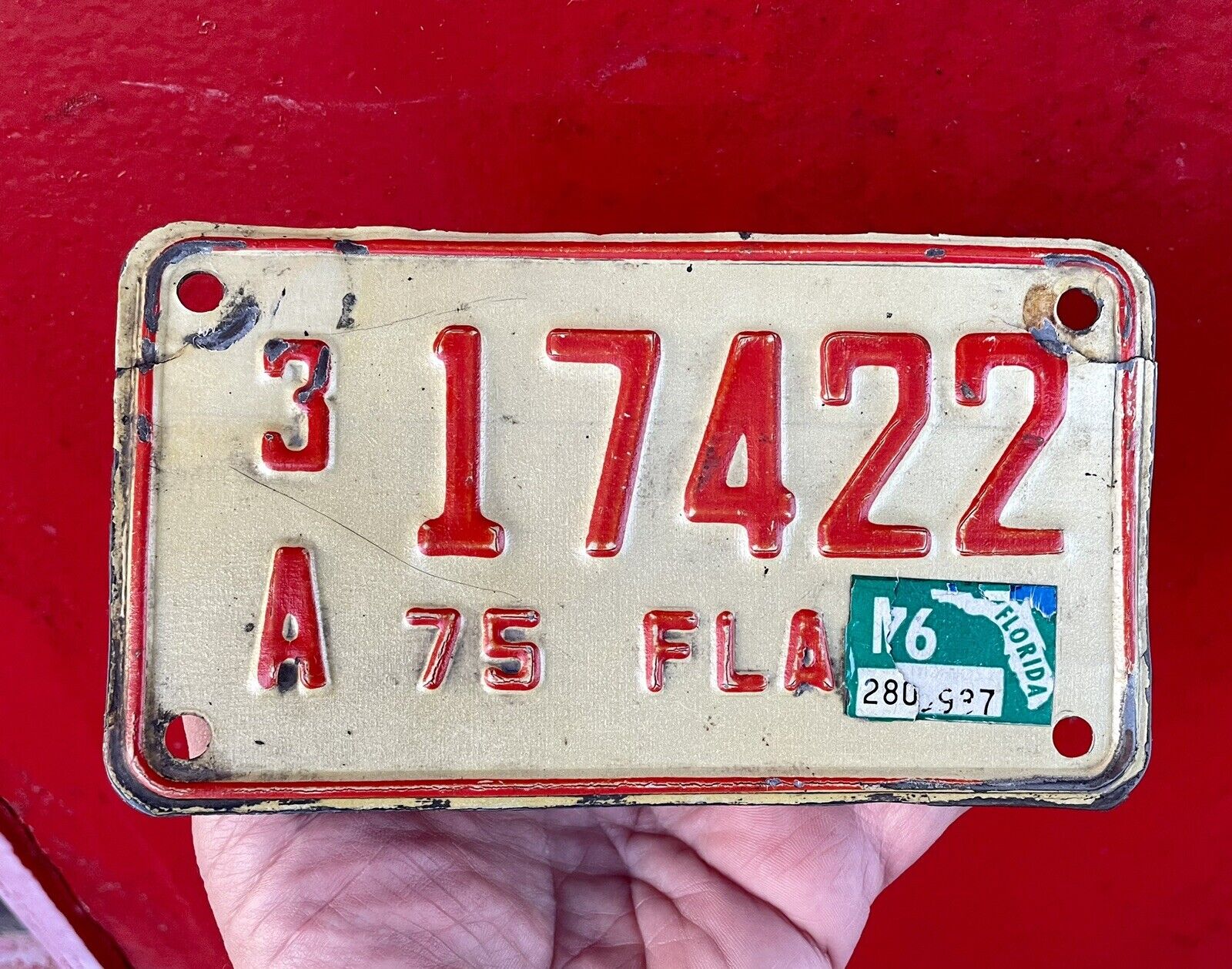 1975 Florida Motorcycle license plate, Vintage Tag