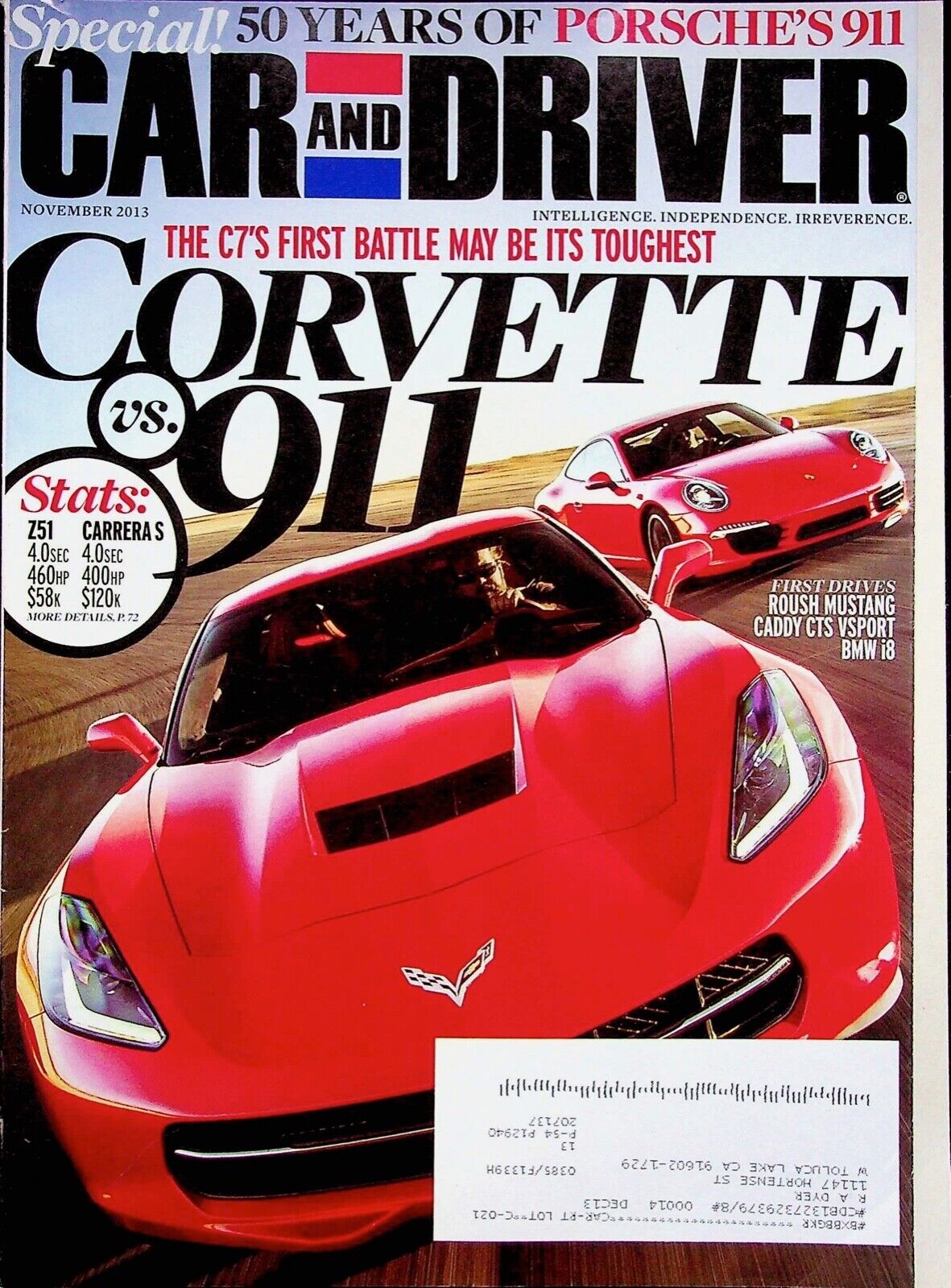 SPECIAL 50 VEARS OF PORSCHES OIL - CAR AND DRIVER MAGAZINE, NOVEMBER 2013