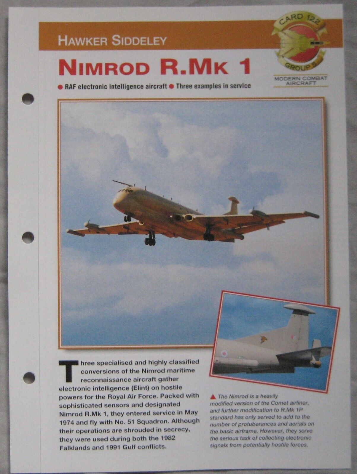 Aircraft of the World Card  122, Group 5 - Hawker Siddeley Nimrod R.Mk 1