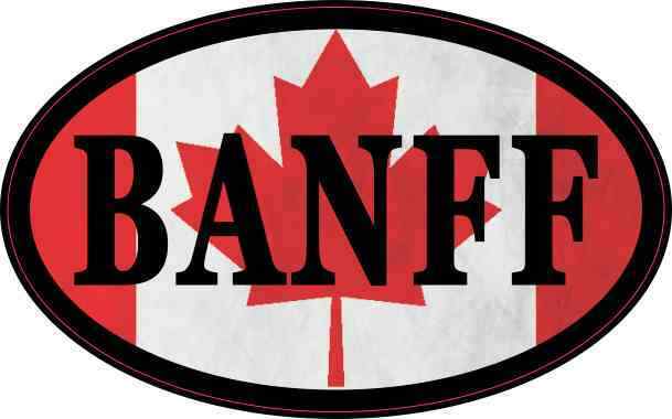 4in x 2.5in Oval Canadian Flag Banff Sticker Car Truck Vehicle Bumper Decal