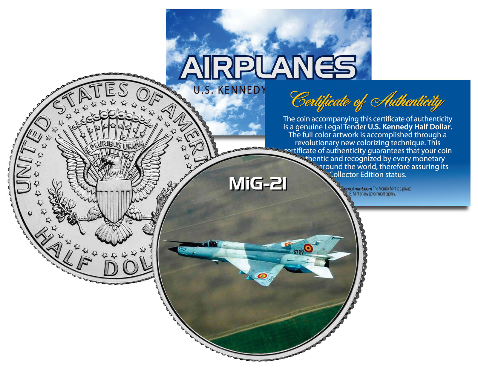 MiG-21 * Airplane Series * JFK Kennedy Half Dollar US Colorized Coin