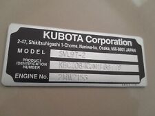 Kubota U17-3 Excavator Data Plate Aluminum Engraved picture