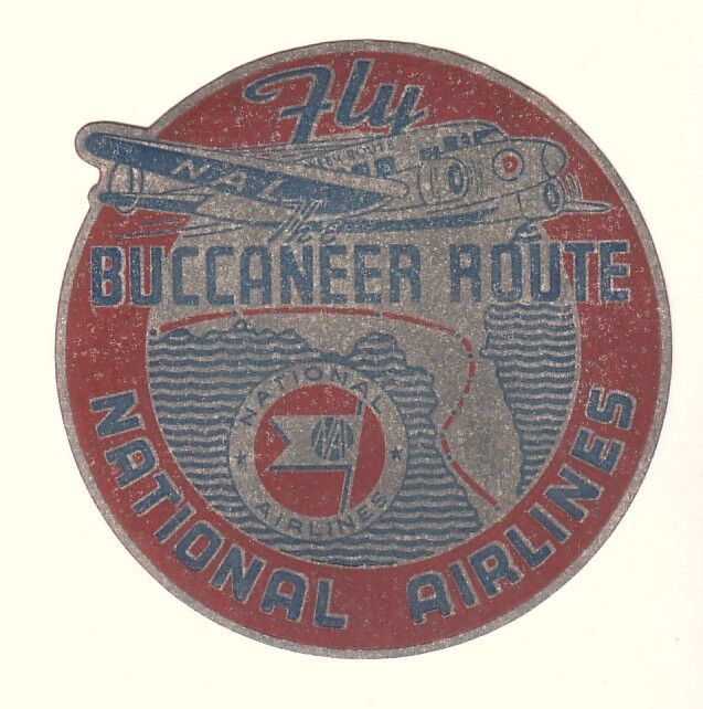  1950´S NATIONAL AIRLINES SYSTEM BUCCANEER ROUTE LUGAGGE LABEL 