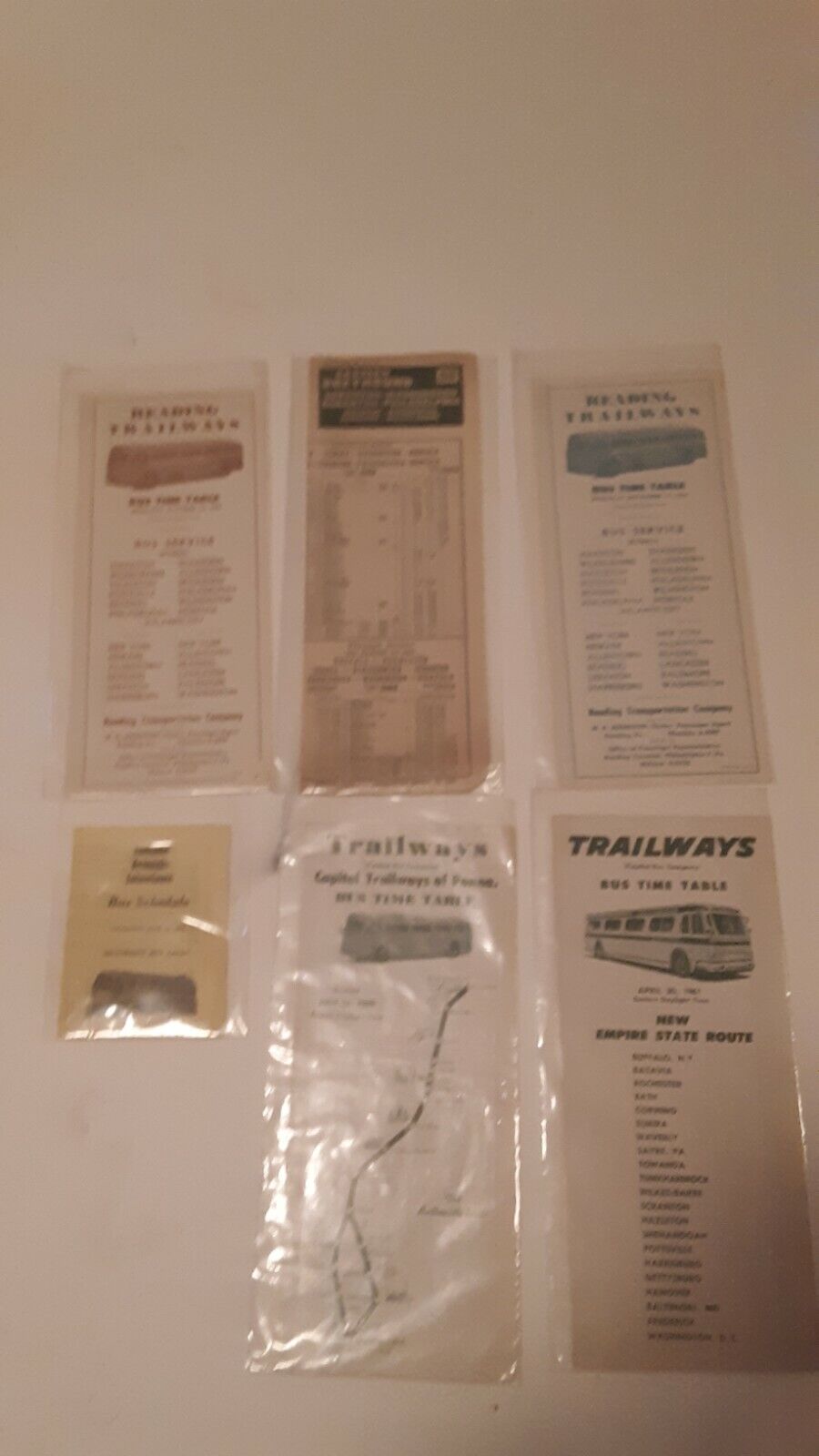 Lot of 6 Vintage Greyhound/Trailways, Bus Tables/Schedules, PA and East Coast
