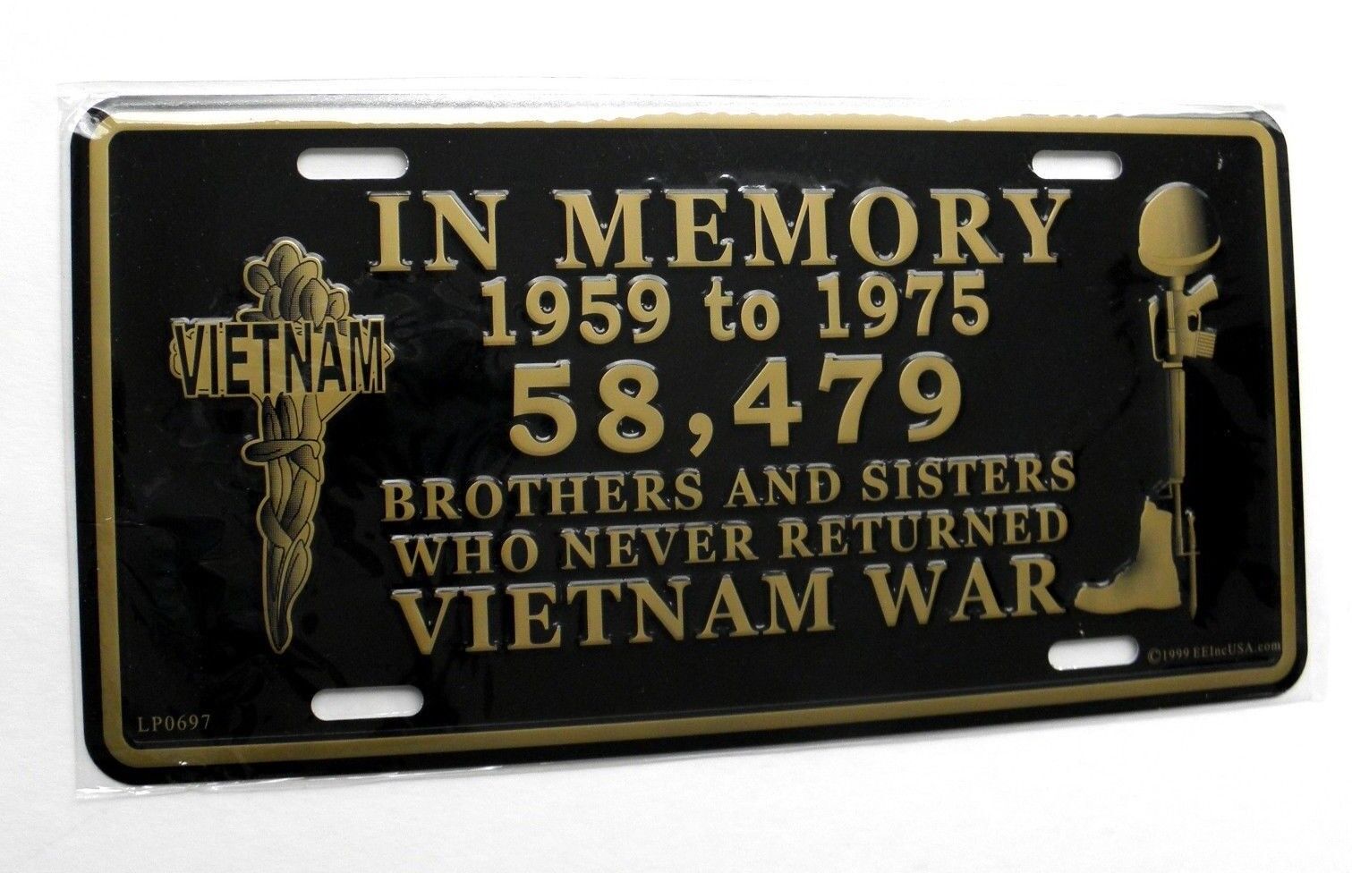 Vietnam Veteran in Memory of the Fallen Embossed Metal License Plate 6 x 12
