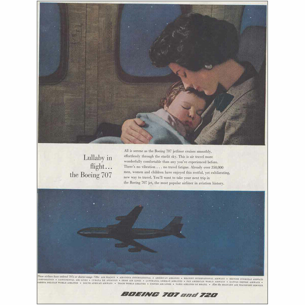 1959 Boeing 707 and 720: Lullaby in Flight Vintage Print Ad