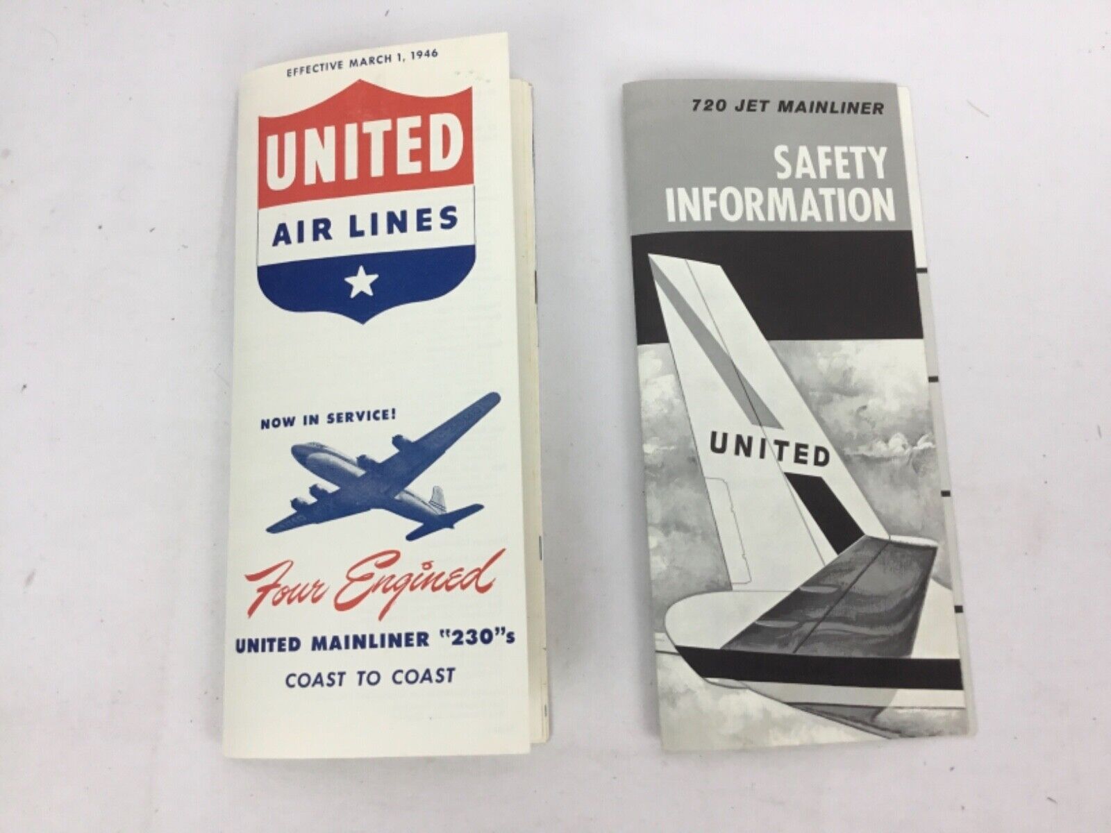 UNITED AIR LINES MARCH 1, 1946 TIMETABLE AND 11/61 SAFETY INFORMATION FILDER
