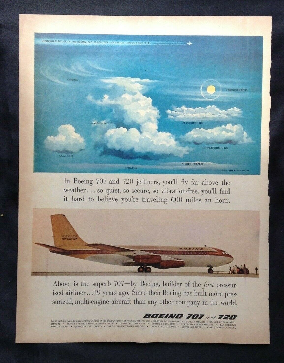 1958 VTG Aviation Ad ~ Boeing 707 & 720 Jetliner Airplanes