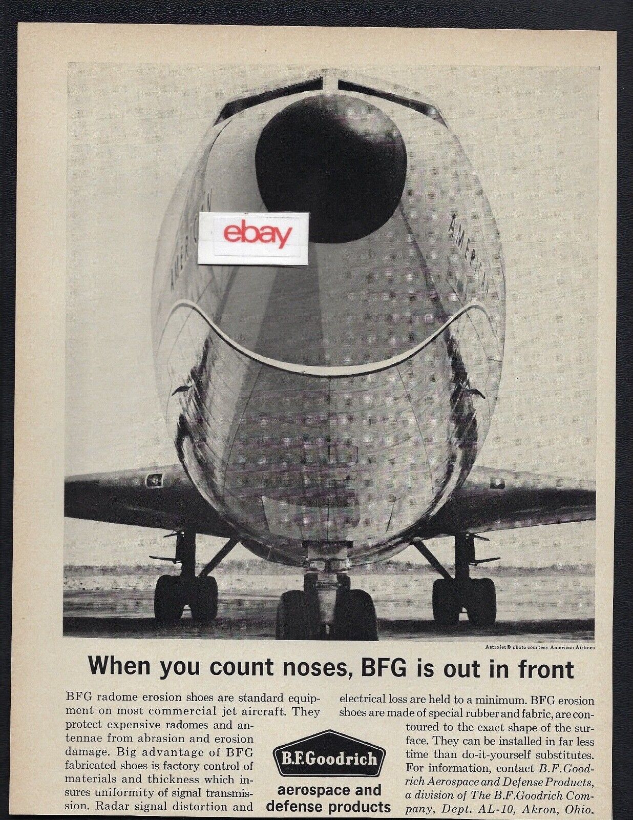 AMERICAN AIRLINES BOEING 707 ASTROJET WHEN YOU COUNT NOSES BF GOODRICH RADOME AD