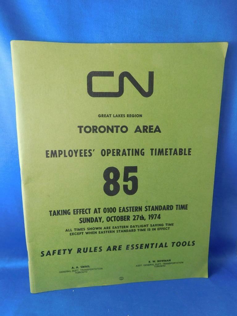 CN CANADIAN NATIONAL RAILWAY EMPLOYEES OPERATING TIMETABLE 85 1974 GREAT LAKES