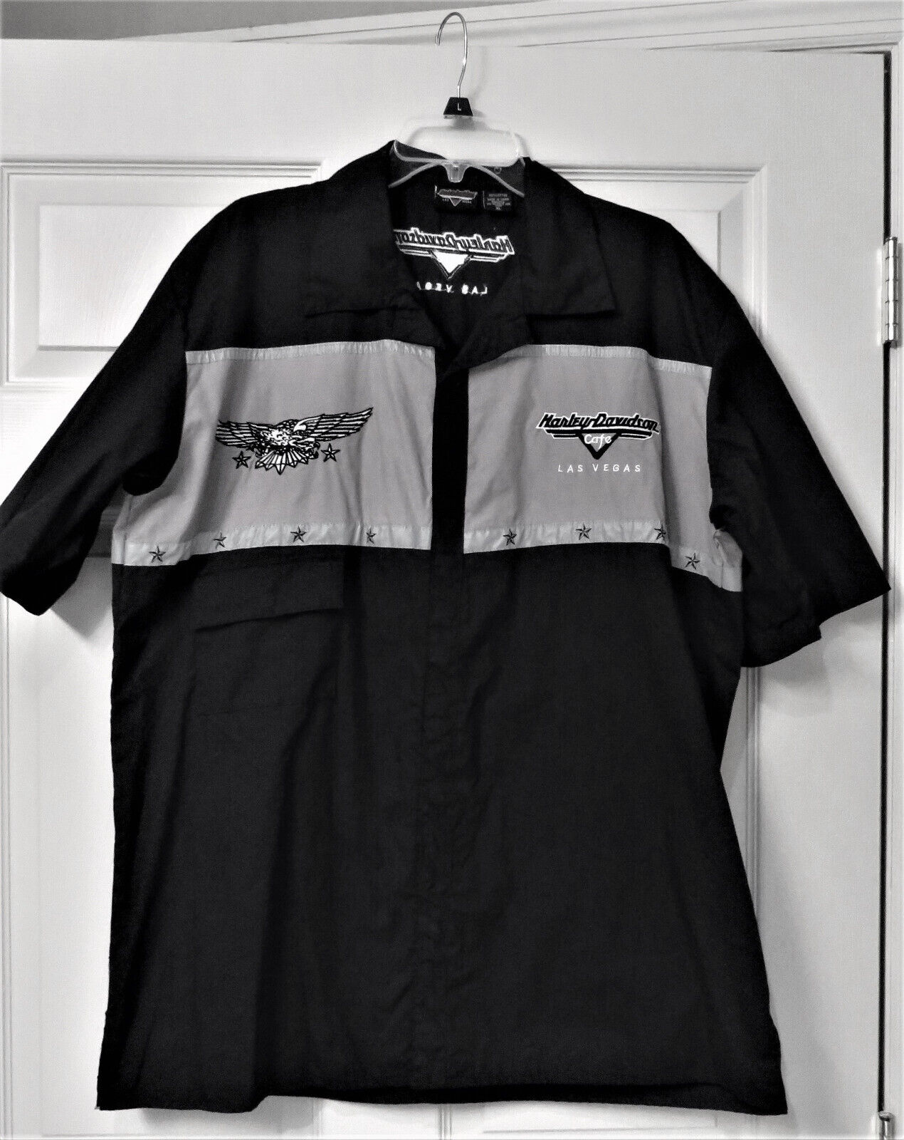 Harley-Davidson Men\'s XL Shirt - Black Gray w/Snap Buttons New - Las Vegas Cafe