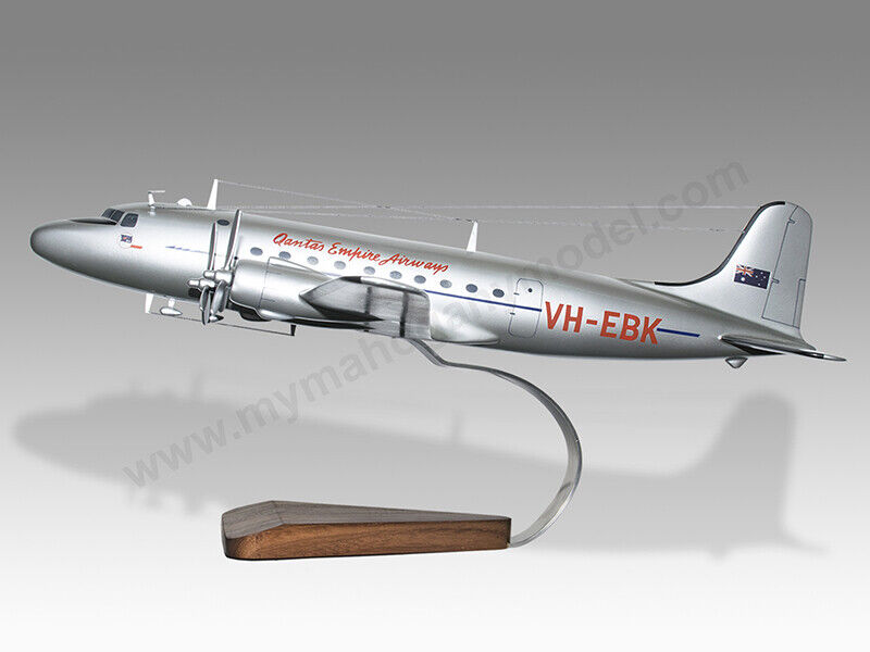 Douglas DC-4 Qantas Solid Kiln Dry Mahogany Wood Replica Airplane Desktop Model