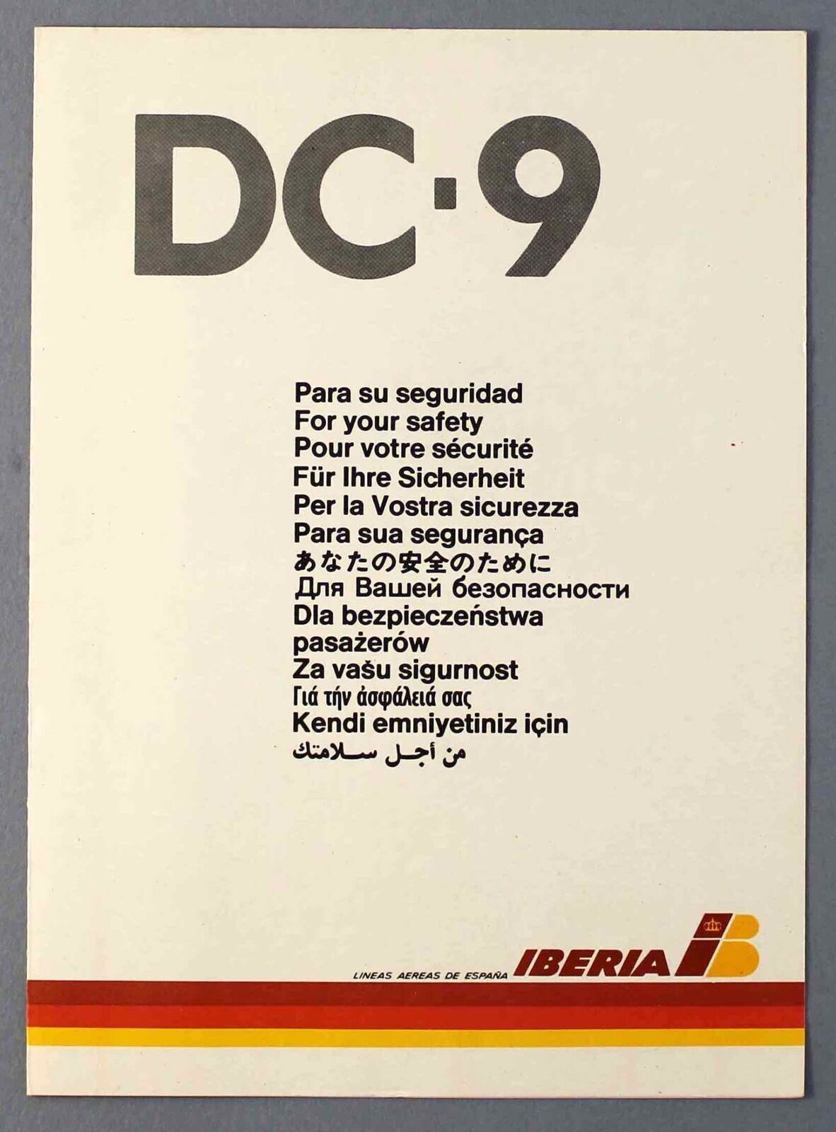 IBERIA DOUGLAS DC-9 VINTAGE AIRLINE SAFETY CARD SPAIN IB