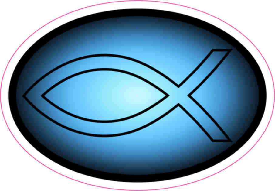 3X2 Black and Blue Oval Christian Fish Sticker Vinyl Cup Stickers Bumper Decal