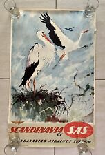 Vintage Original SAS Travel poster, Scandinavia Heron,Mid Century Modern Art picture