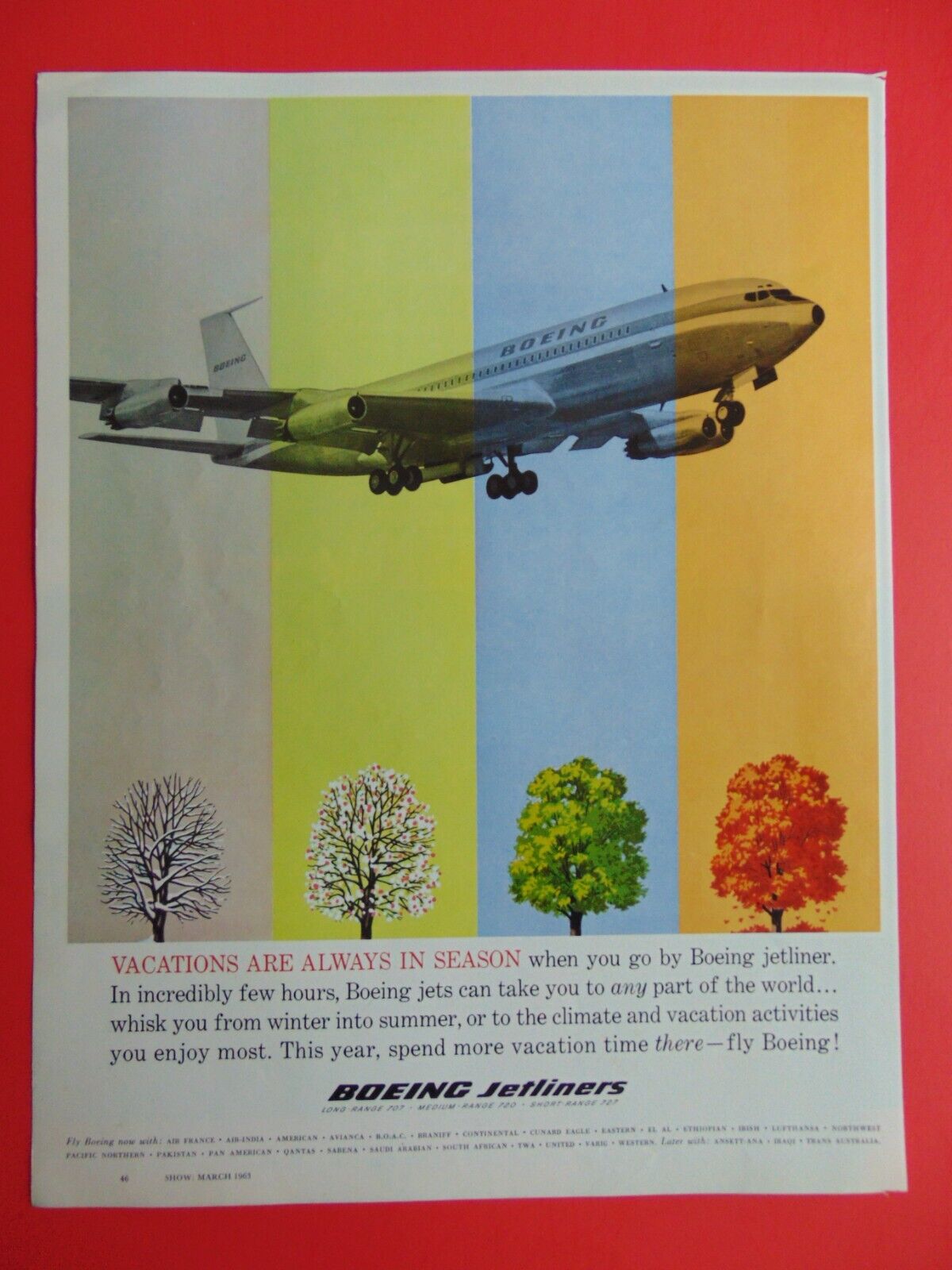 1963 BOEING JETLINERS Fly BOEING photo art print ad