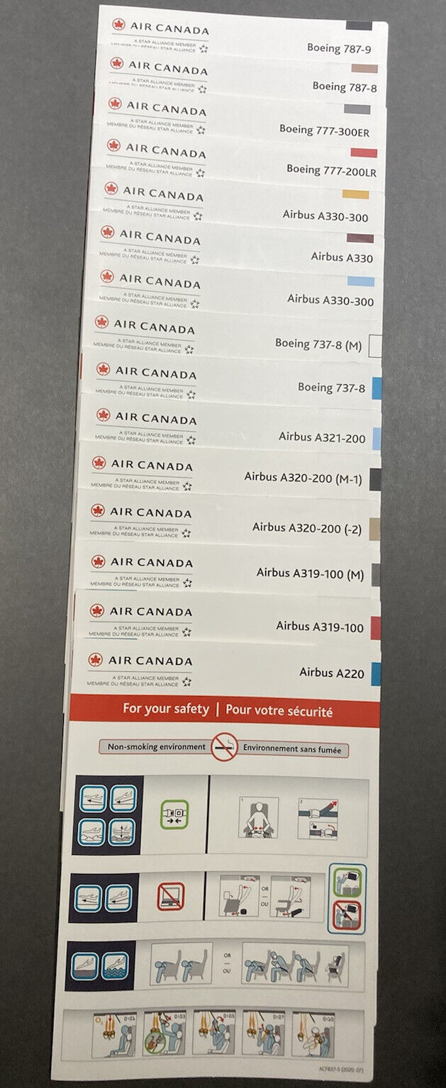 FULL 15 Card Air Canada Safety Card Set