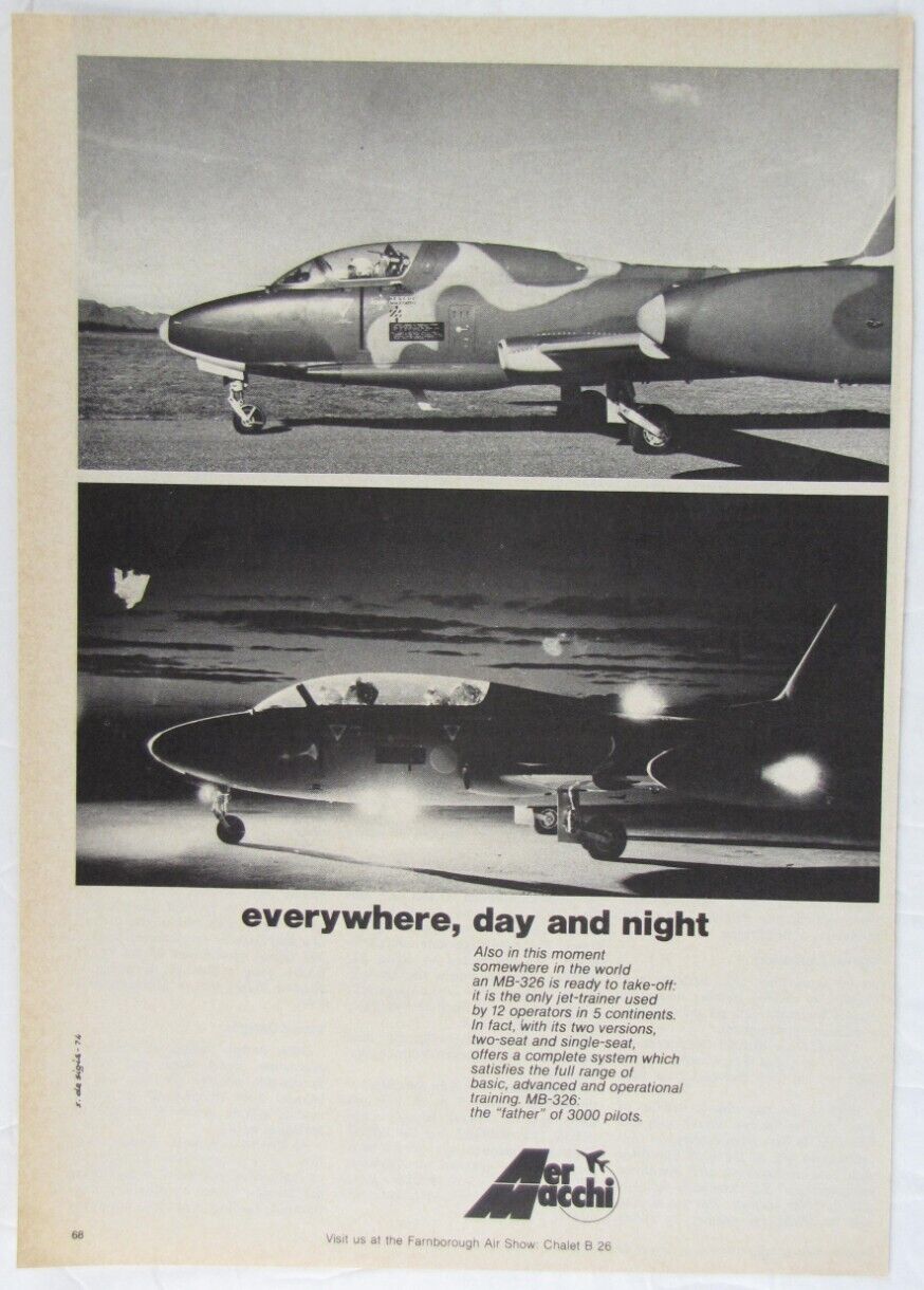 Vintage 1974 Aermacchi MB-326 Trainer Aircraft Print Ad