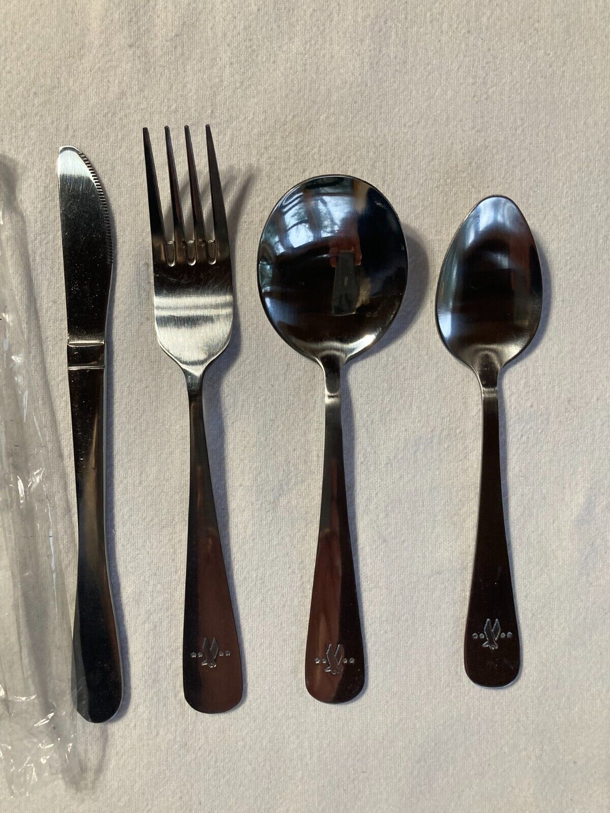 American Airlines Sturdy Flatware, Knife, Fork, Teaspoon, Soup Spoon, Set Of 4