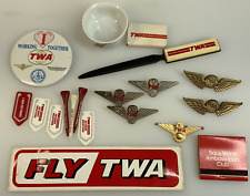 Large Lot Vintage TWA Memorabilia Aviation Pilot Wings Pin Badge Dish Tee RARE picture
