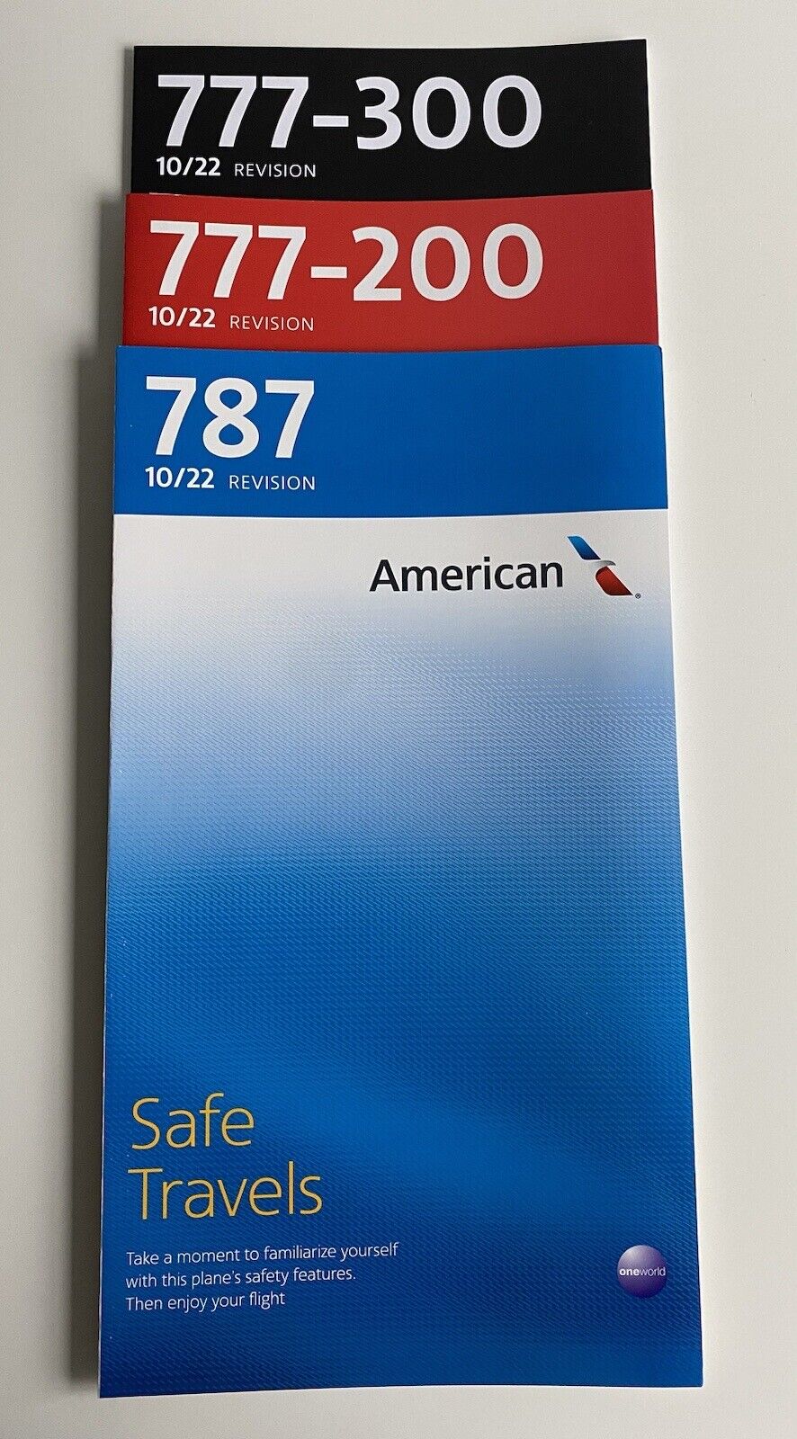 American Airlines Boeing 787/777-200/777-300 Safety Card Set