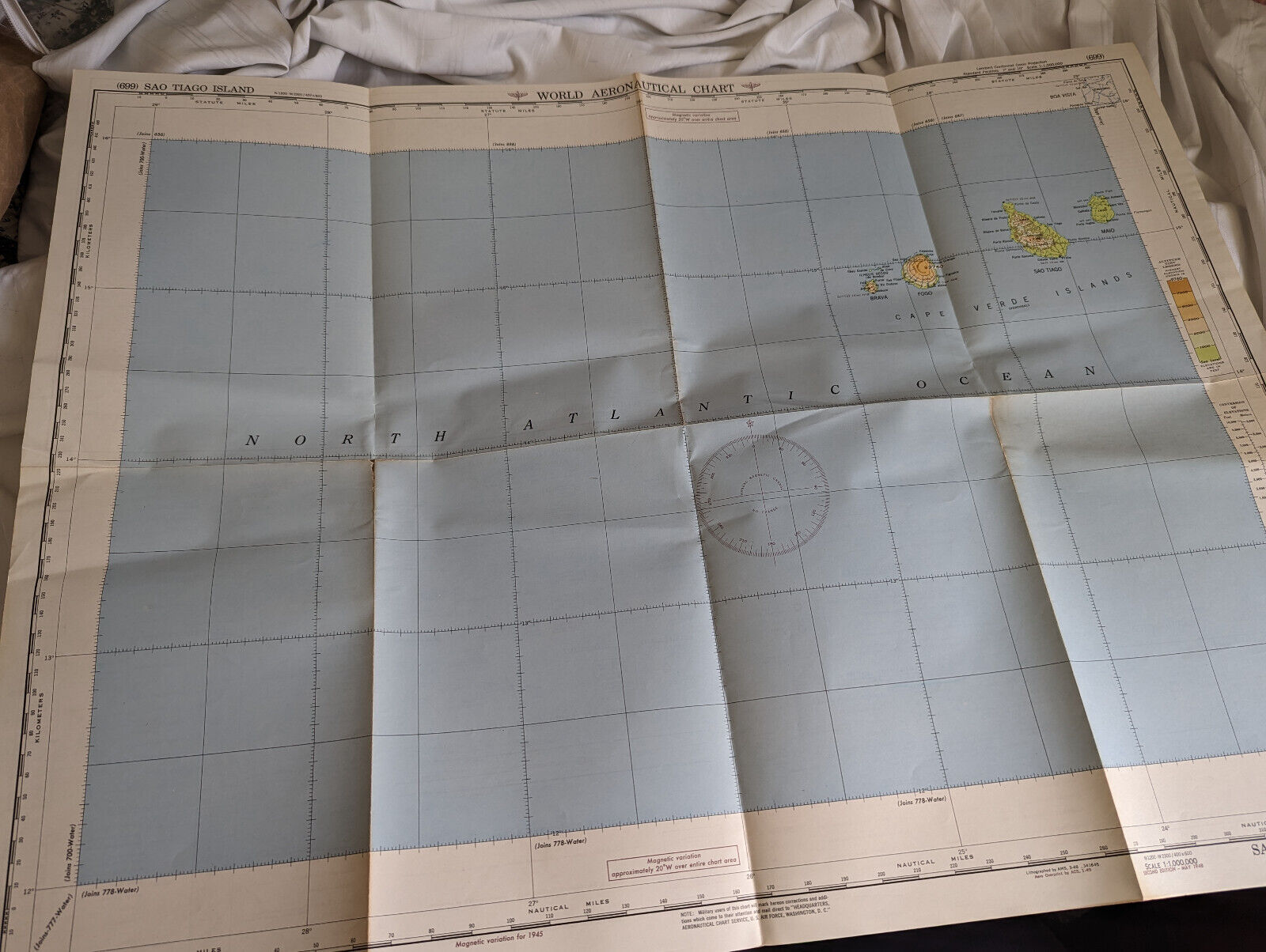US World Aeronautical Chart map Sao Tiago Island Portugal May 1948 Cape Verde