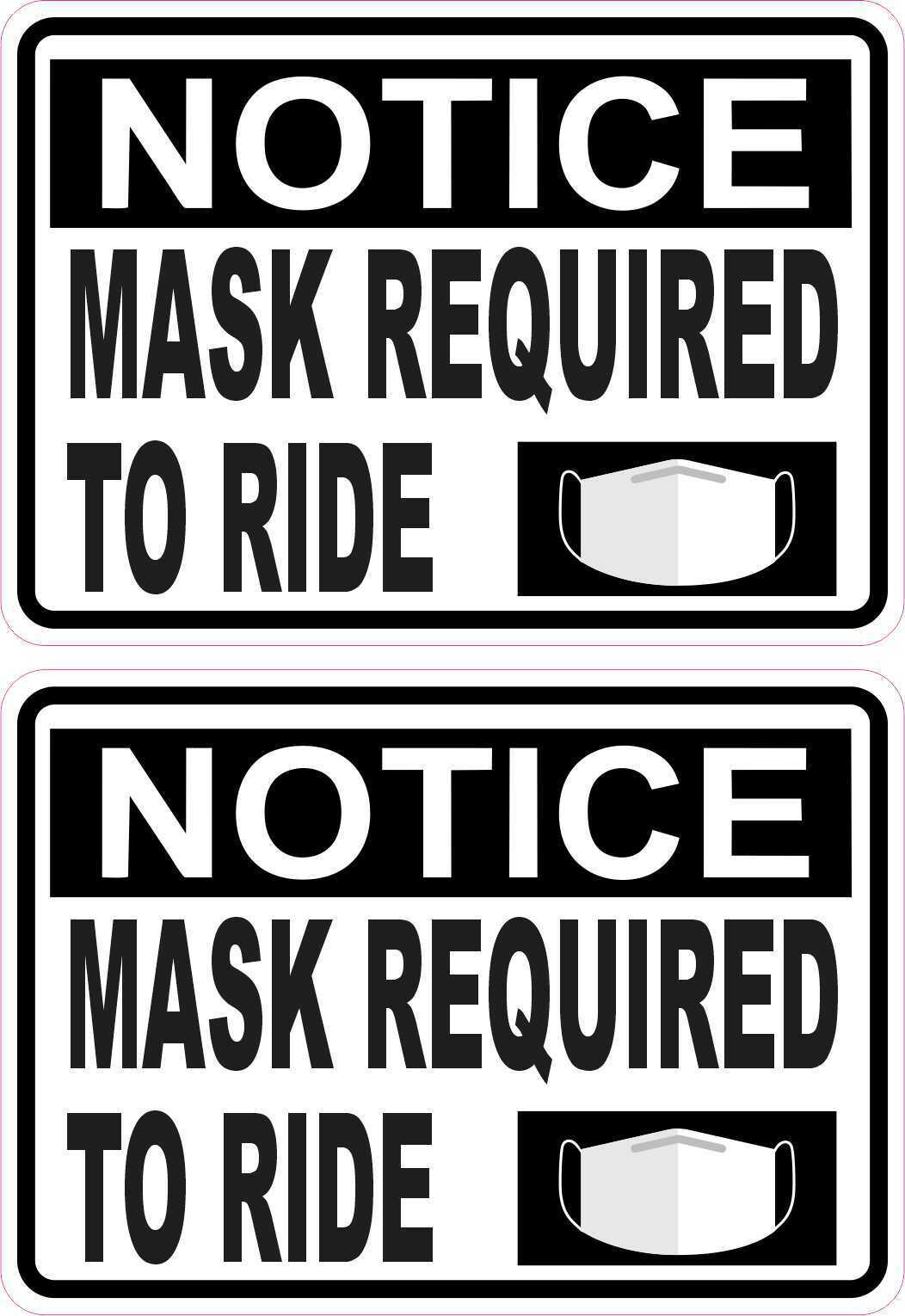 3.5in x 2.5in Mask Required to Ride Vinyl Stickers Car Vehicle Bumper Decal