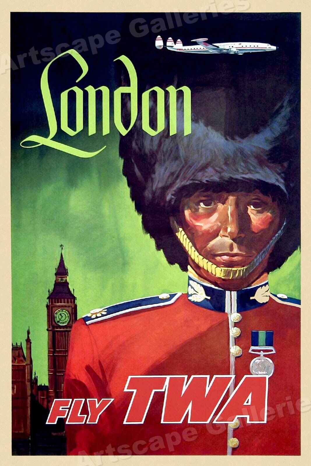 London - Fly TWA Vintage Style Travel Poster - 16x24