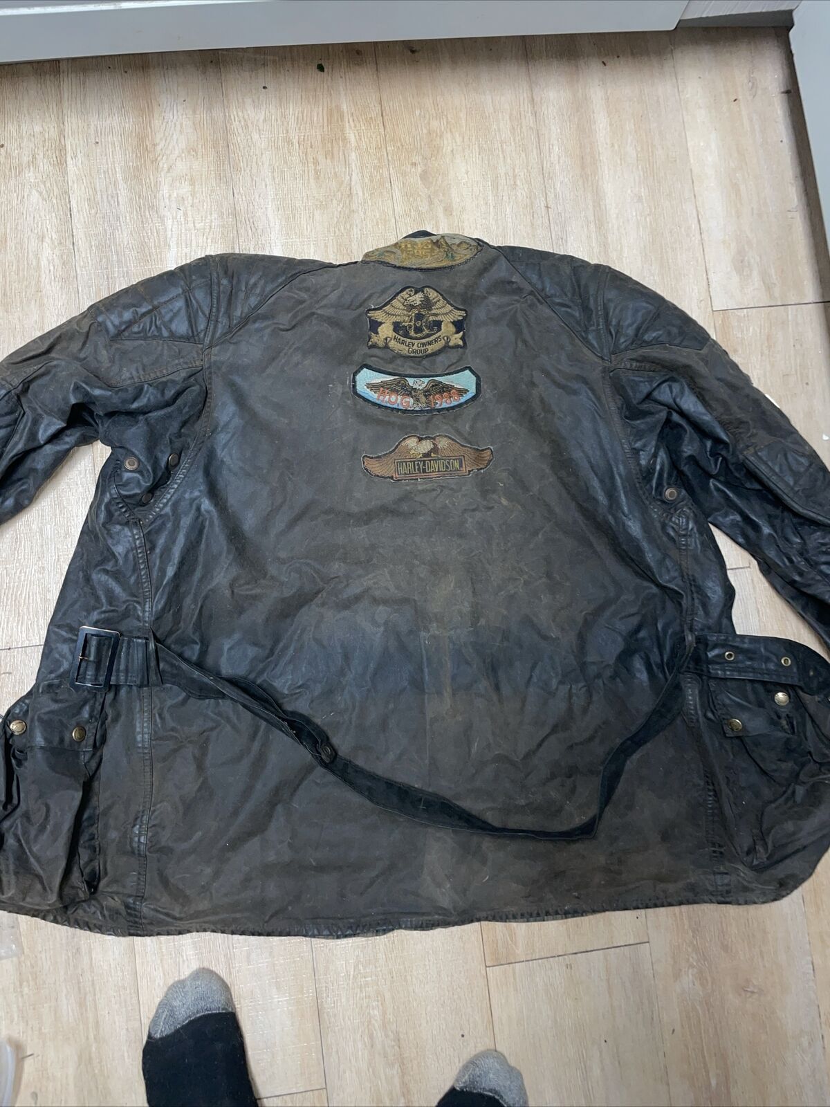 Belstaff UK Coolest Harley Davidson Jacket Ever Tons Of Pins And Patches Patina