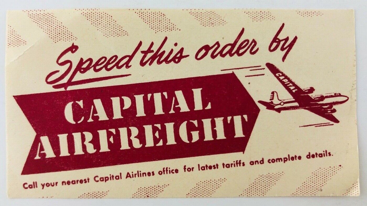 Vintage Capital Airlines Airfreight Service Luggage Package Label New Old Stock