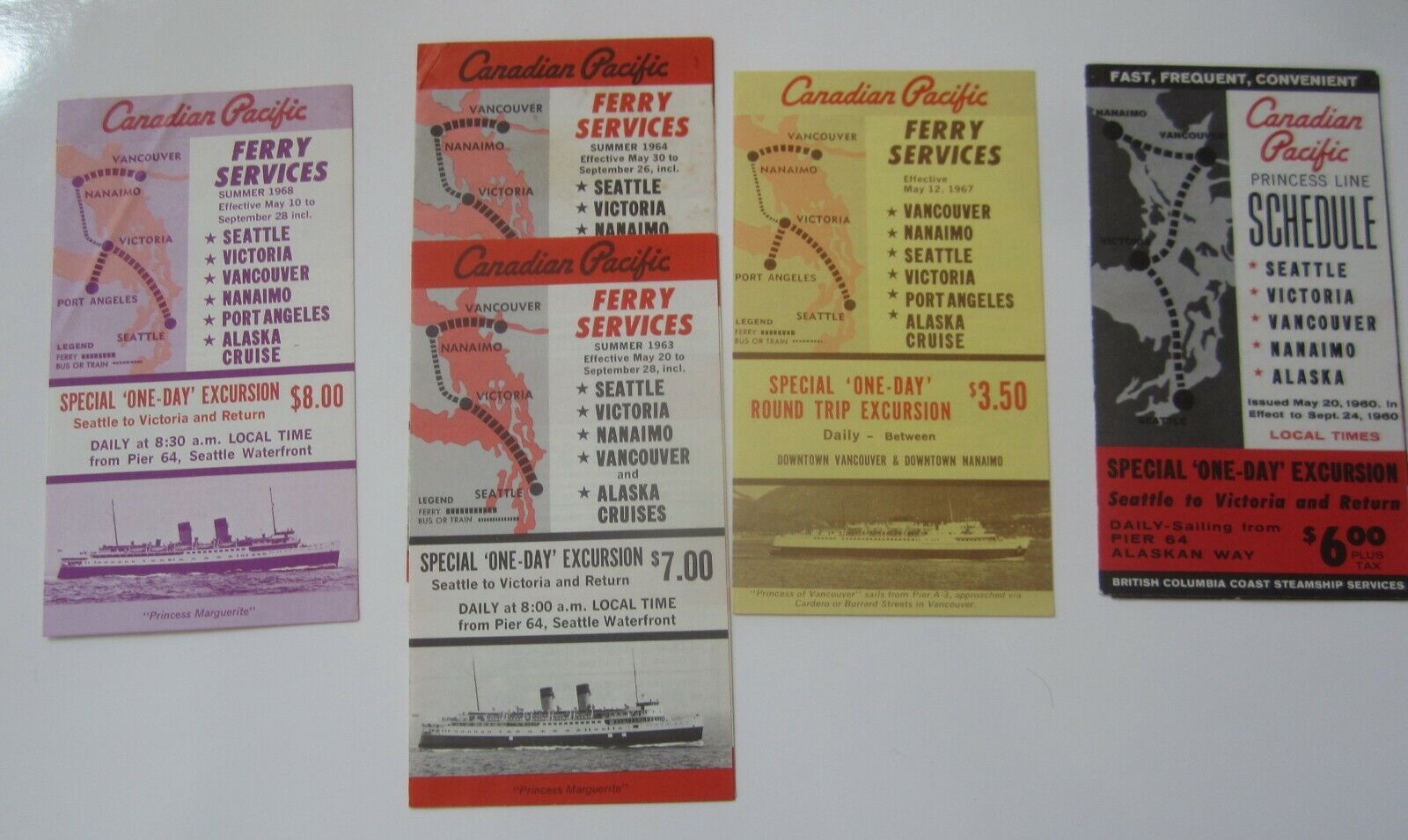Lot of 5 Old Vintage 1960\'s - CANADIAN PACIFIC - Ferry Service + Princess Line 