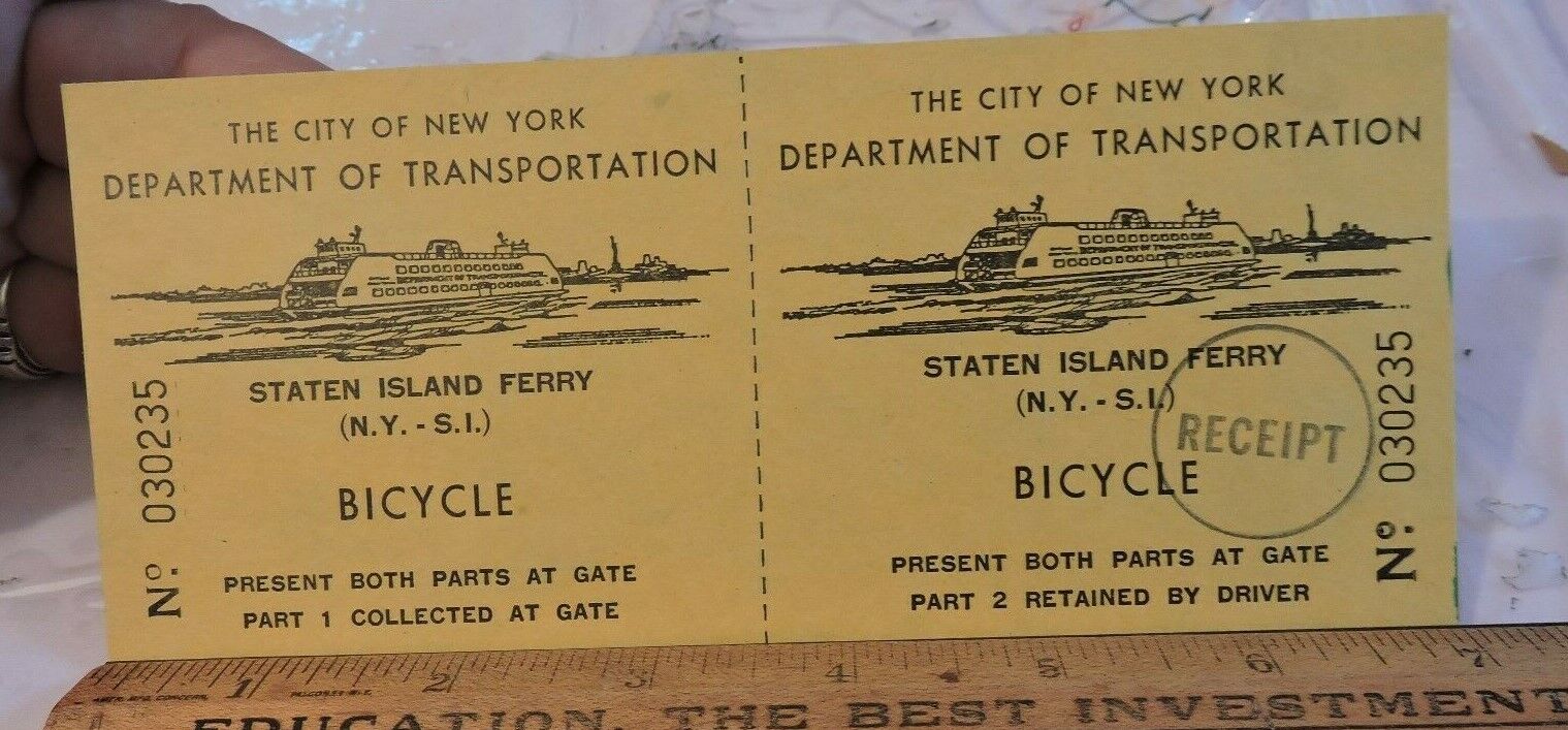 Rare 1955? Staten Island Ferry New York City BICYCLE BIKE Complete Ticket NYC
